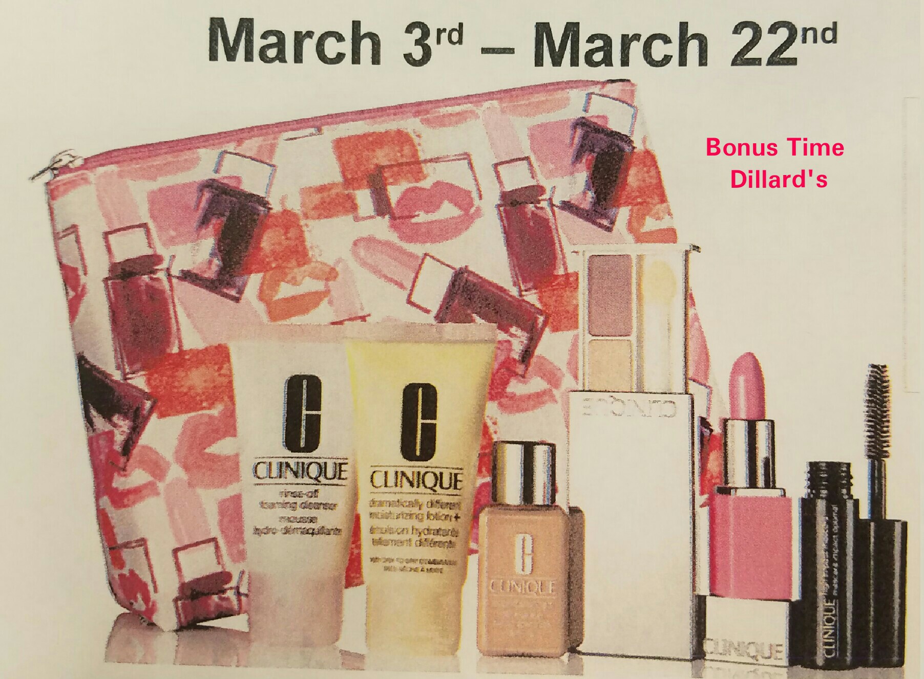 Clinique Bonus Times at Dillard's starts March 3, 2017