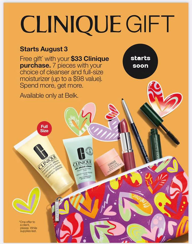 Clinique Gift at Belk starts August 3, 2021