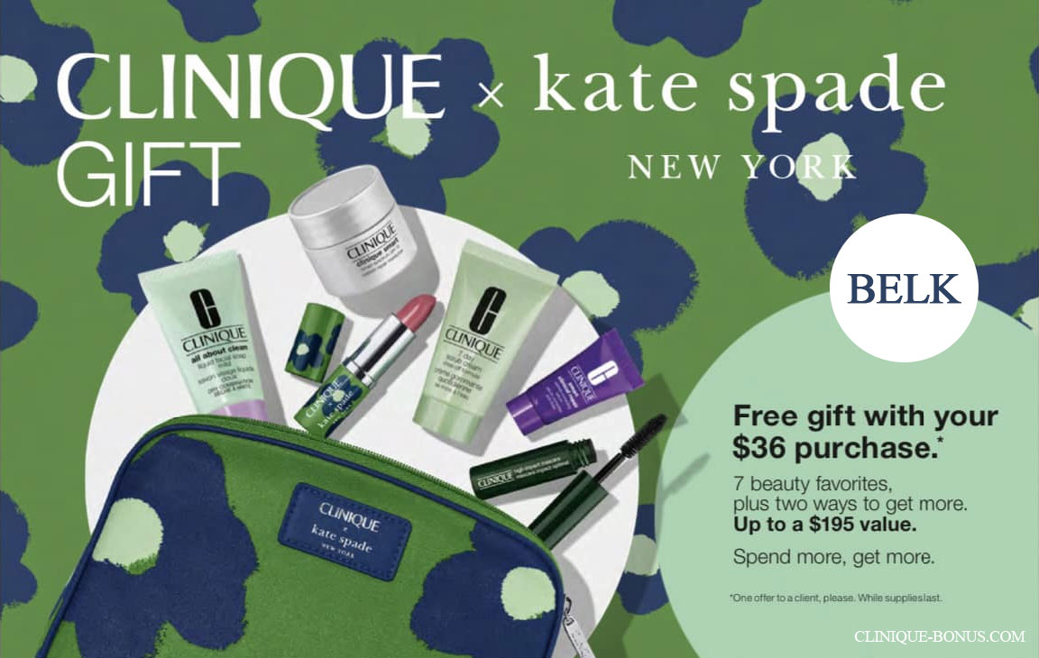 New CLINIQUE + Kate Spade 7-Piece Bonus, 6 Travel Size Items and Makeup Bag