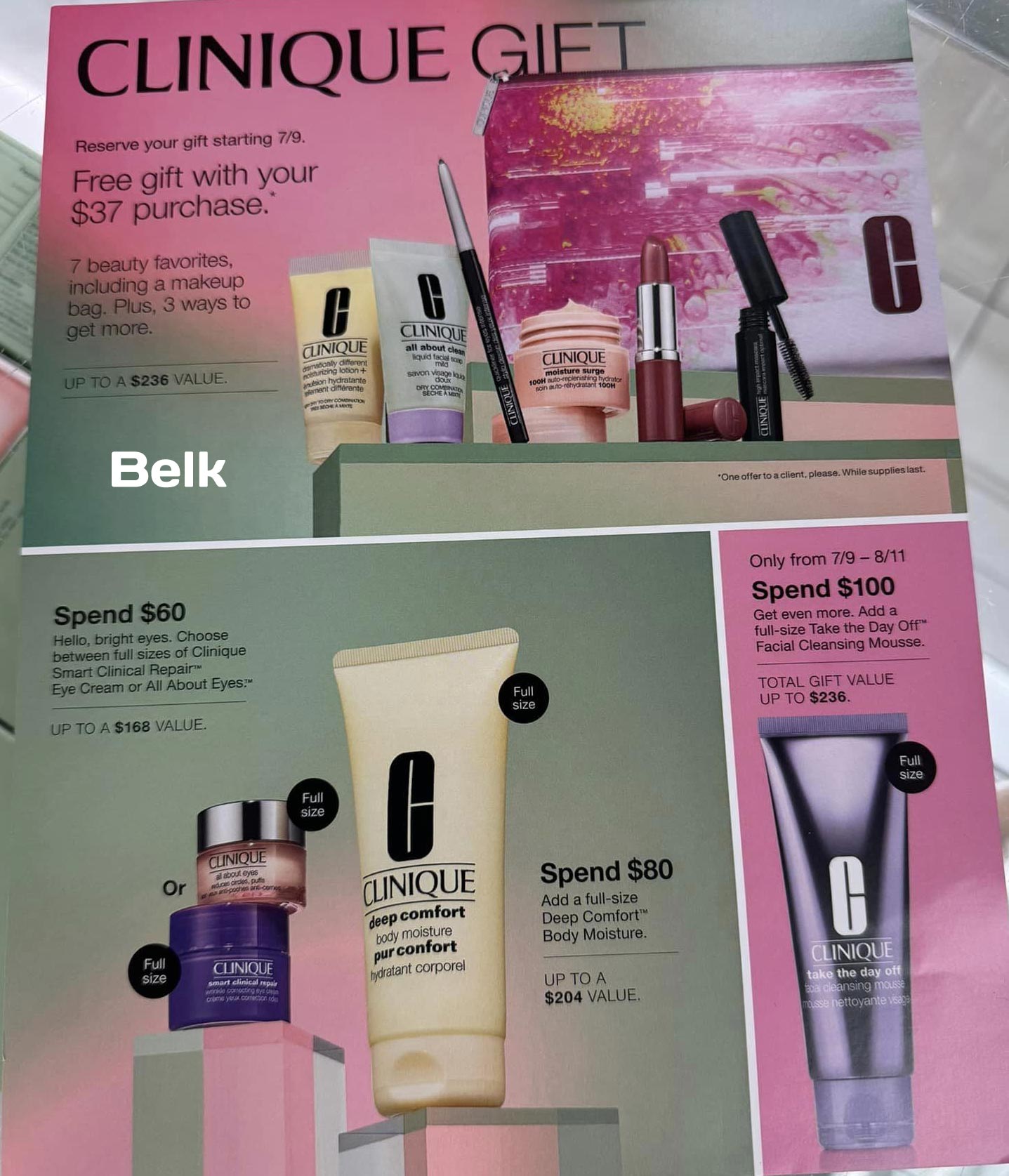 Clinique summer gifts at Belk August 2024